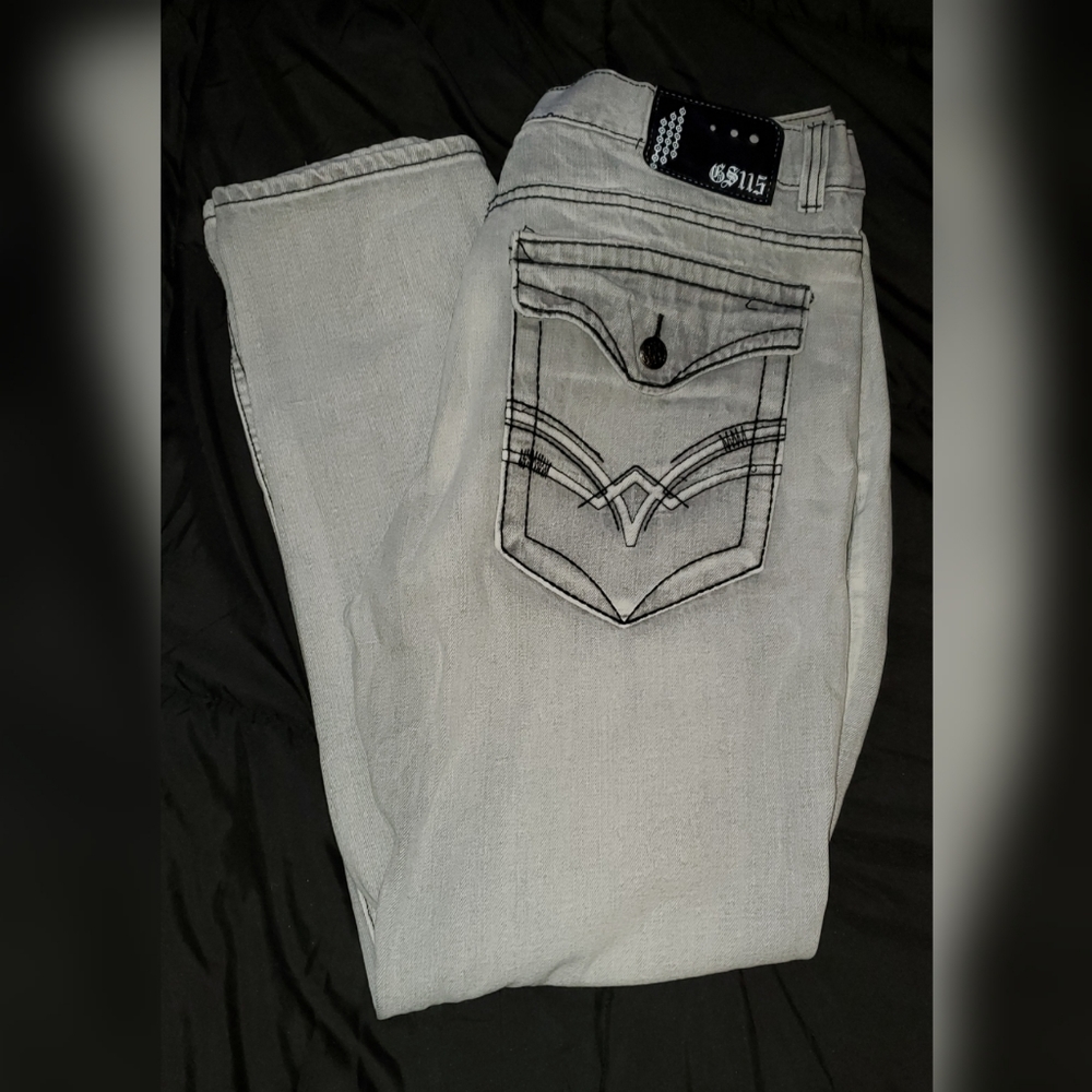 Men's Light Gray Straight Leg Relaxed Denim Jeans